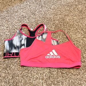 TWO BRA BUNDLE! adidas Pink & under Armour Black Tie-Dye Sports Bra Duo